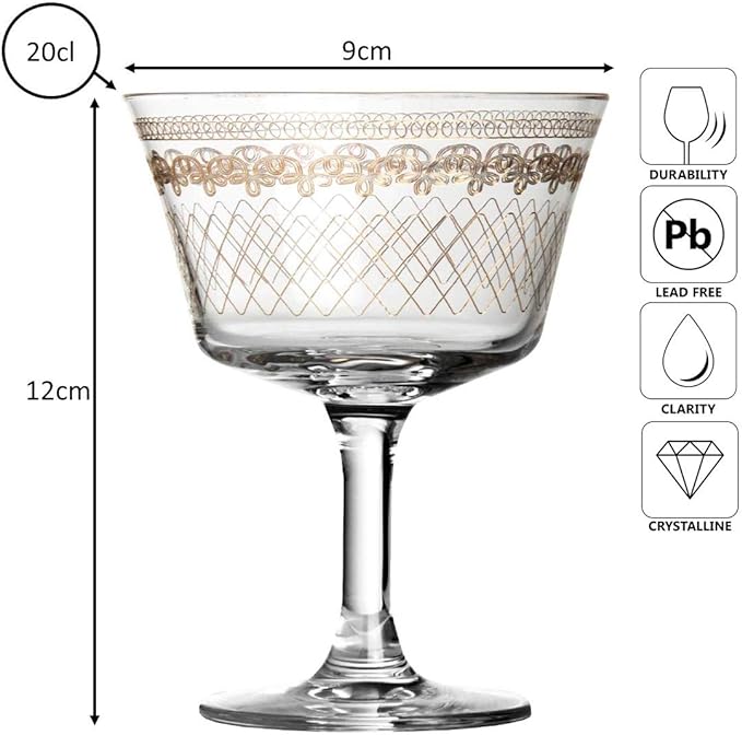1910 Fizz Gold Cocktail Glass Coupe 20cl - Image 3