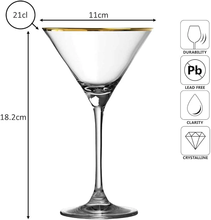 Verdot Gold Rim Martini Glass 21cl - Image 3