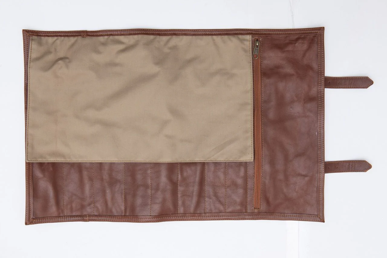 Leather Tool Bag Roll Up Brown - Image 3
