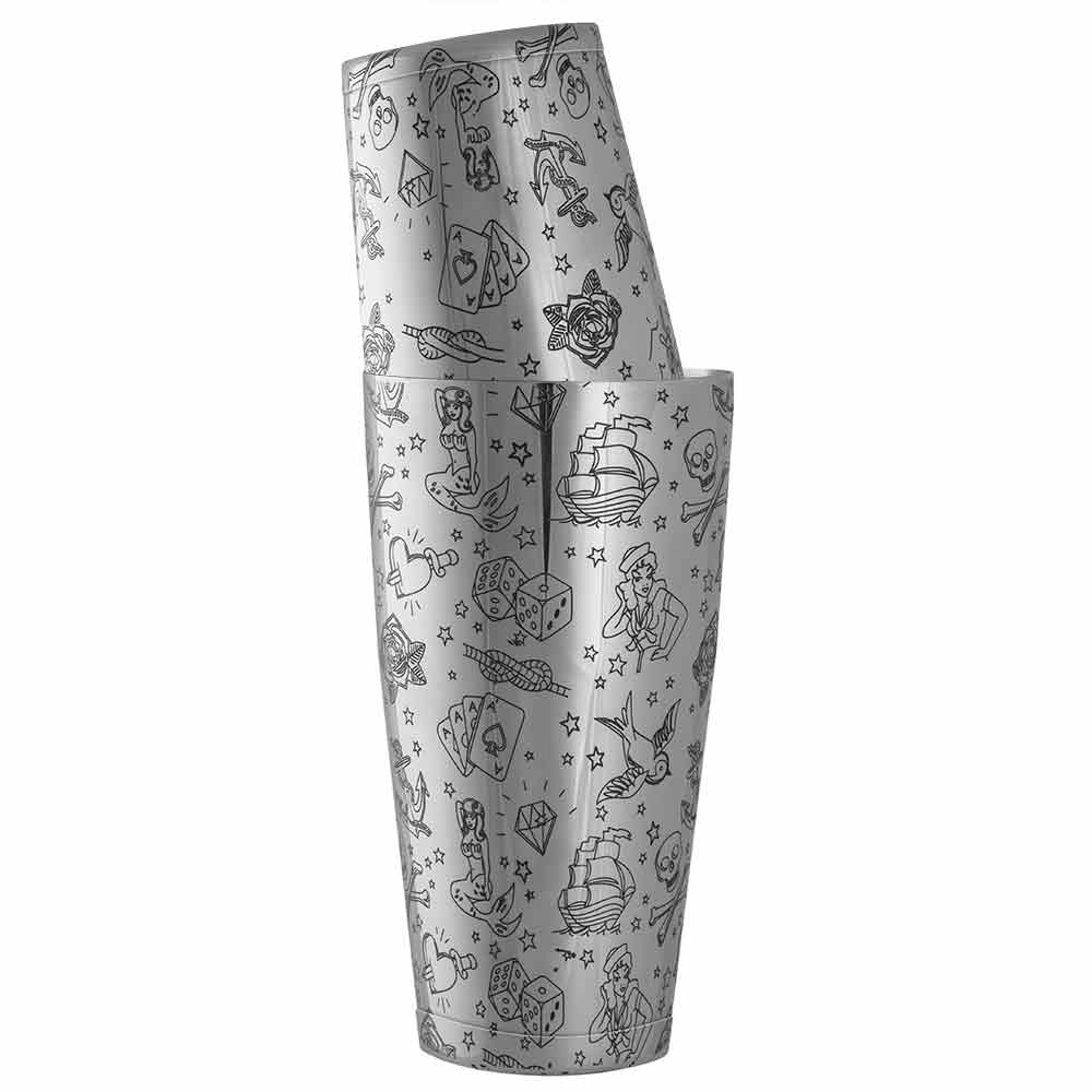 Tattoo Stainless Steel 5 Piece Cocktail Set Tin-on-Tin Shaker, Jigger, Spoon and Strainer - Image 4